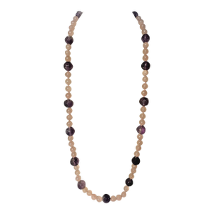 Mid 20th Century Rose Quartz and Amethyst Knotted Bead Necklace