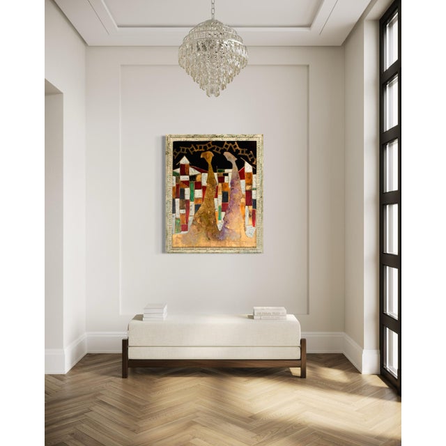Metal Andrea Stella "The Underground" Gold Leaf Oil Mixed Media Painting, Urban Figurative, Italian Contemporary Art, 2010 For Sale - Image 7 of 8