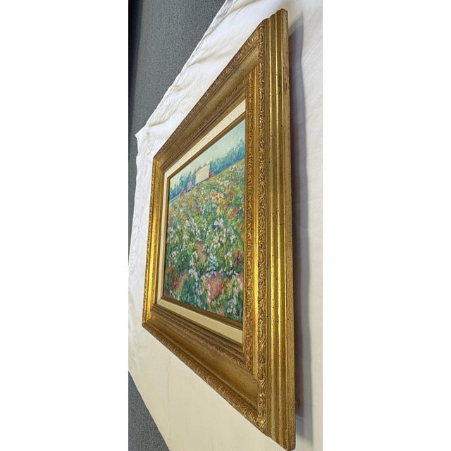 Annella Low (American, 1934-2024) Original Signed and Framed Oil on Canvas C1988 Titled 'Flower Farm' For Sale - Image 10 of 15