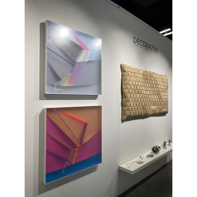 Blue Kal Mansur, Abstract Pink Sojourn One Wall Sculpture, 2025, Acrylic For Sale - Image 8 of 16