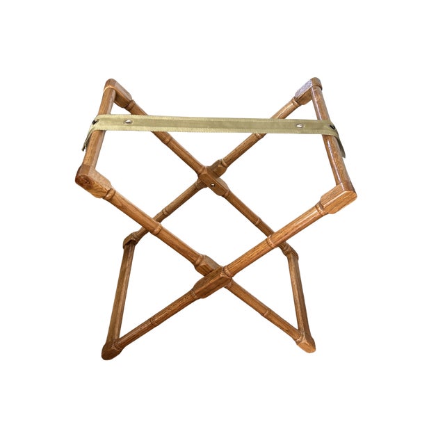 Vintage English Campaign-Style Butler’s Tray Table – Folding Faux Bamboo Base, Adjustable Height, Removable Serving Tray...