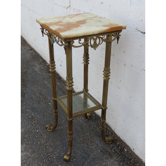 Victorian Onyx Top Two Tiers Flower Statue Stand Pedestal Table 6343 For Sale - Image 17 of 17