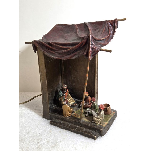 Early 20th Century Early 20th Century Original Orientalist Austrian/ Vienna Cold Painted Bronze Lamp of a Classroom For Sale - Image 5 of 18