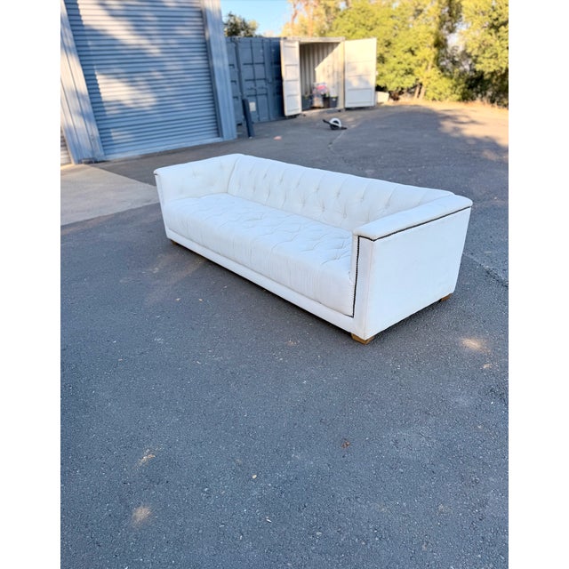 Restoration Hardware Kensington Tufted Sofas - Two (96") – Cream Upholstered – Excellent Condition For Sale - Image 9 of 12
