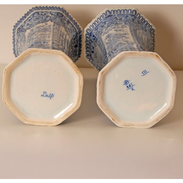 Antique Pair of Delft Blue & White Trumpet Vases For Sale - Image 11 of 12
