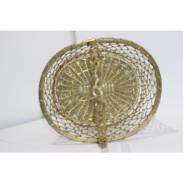 Metal French Basket 1950s Woven Brass For Sale - Image 7 of 10