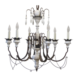 Vintage Italian Style Wood & Iron Chandelier