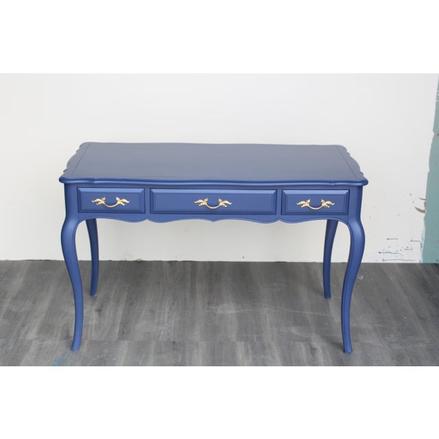 Late 20th Century Vintage French Provincial Blue Desk of Three Drawers