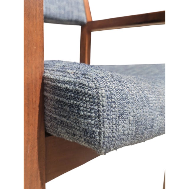 Mid Century Modern Blue Tweed Upholstered Walnut Arm Chairs- A Pair For Sale - Image 12 of 17
