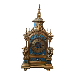 Antique Museum Bronze Enamel Clock Cherub Putti For Sale