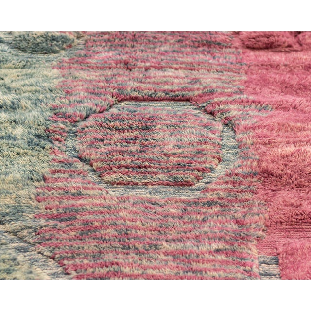 Teal Oversize Ombre Conor-Block Hand-Knotted Moroccan Wool Rug | 13'4" X 10'1" | One of a Kind For Sale - Image 8 of 10