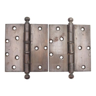 Pair of Vintage 5.25 X 6 In. Brushed Steel Door Hinges For Sale