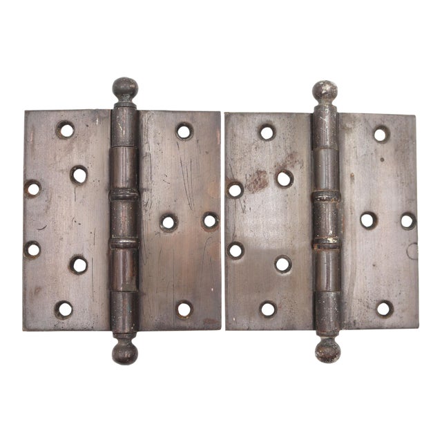Pair of Vintage 5.25 X 6 In. Brushed Steel Door Hinges For Sale