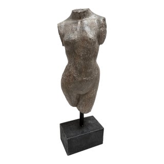 Sculptural Nude Torso Decor Accent on Wood Base For Sale