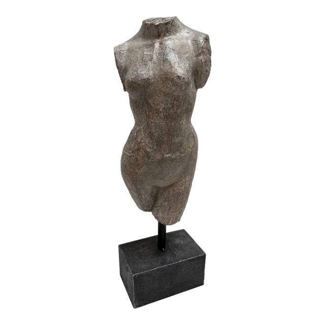 Sculptural Nude Torso Decor Accent on Wood Base For Sale