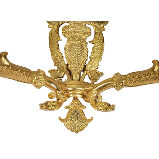 Late 20th Century French Neoclassical Empire Style Gilt Bronze Two Light Wall Sconces W. Mirrors - a Pair For Sale - Image 12 of 17