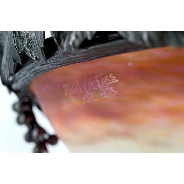 Art Deco Chandelier in Wrought Iron and Blown Glass from Muller Frères Lunéville, France, 1920s For Sale - Image 11 of 18