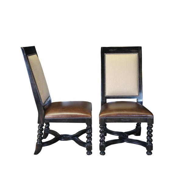 Traditional Late 20th Century 10 Lorts Renaissance Revival Style Barley Twist Leather & Fabric Dining Chairs For Sale - Image 3 of 12