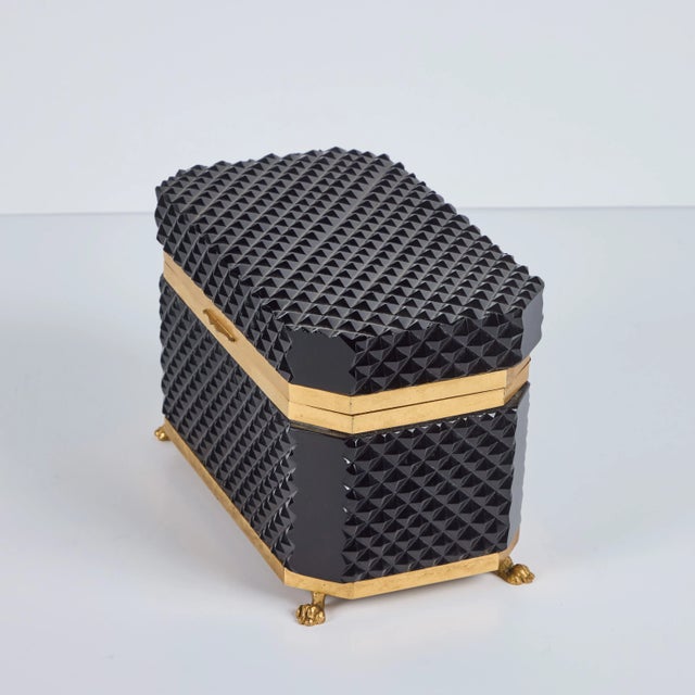 Metal 1940s Black Cut Crystal Hinged Box For Sale - Image 7 of 9