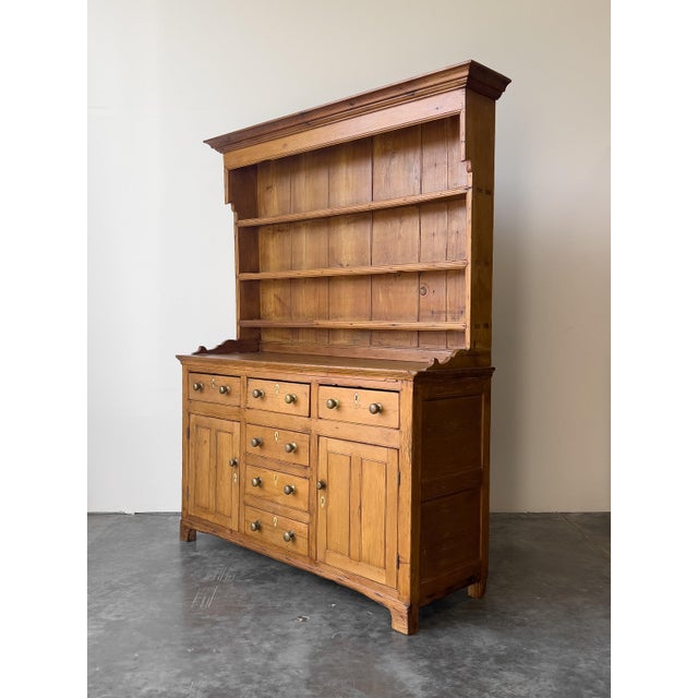 Victorian Antique Victorian Pine Hutch With Brass Knobs | Kitchen Dresser For Sale - Image 3 of 8