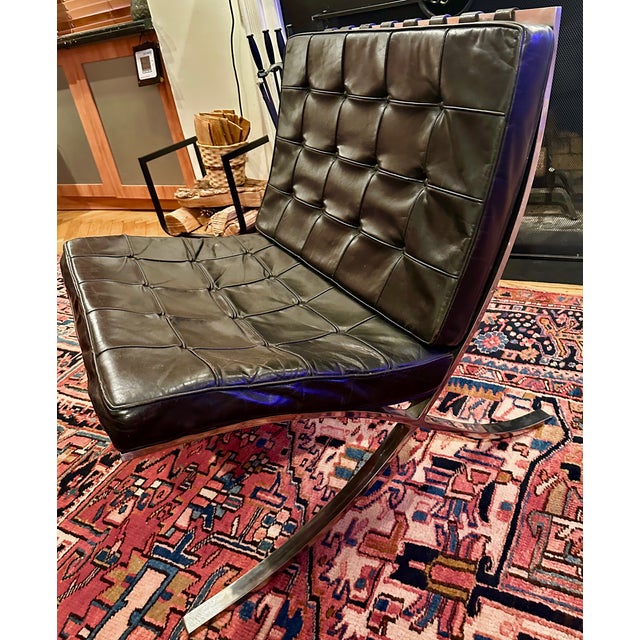 20th Century Mies Van Der Rohe Barcelona Chairs in Black Leather and Cast Chrome Frame by Knoll For Sale - Image 10 of 11