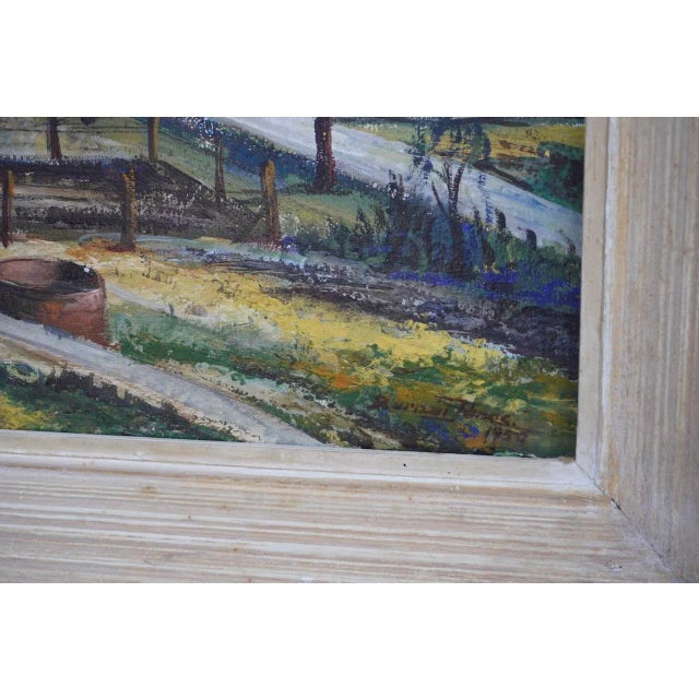 Janós Bernát Industrial California Landscape, Los Angeles Oil Wells 1950 Oil on Board Painting, Framed For Sale - Image 10 of 10