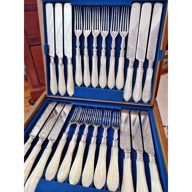 Late 19th Century Antique Mother of Pearl and Silver Plated Flatware Service for 12 For Sale - Image 5 of 16