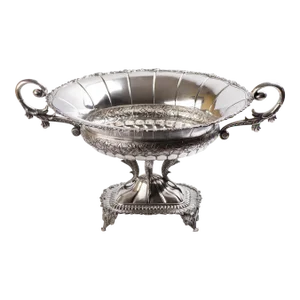 Large Vintage Silver Figural Fish Dish With Handles & Floral Design Centerpiece Bowl