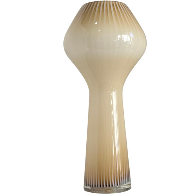 Mid-Century Modern 17+ Iin. Massimo Vignelli Venini Fungo Style Murano Beige Striped Art Glass Vase For Sale - Image 3 of 13