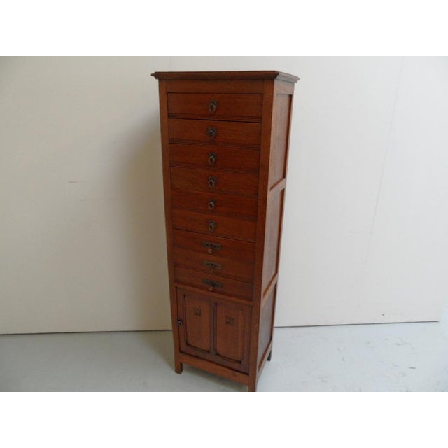 Brown Antique Dutch Oak Filing Cabinet with Drawers, 1890s For Sale - Image 8 of 11
