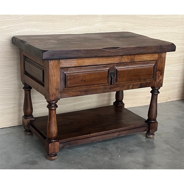 Spanish 20th Pair of Large Spanish Nightstands or Low Console Tables With Drawer For Sale - Image 3 of 12