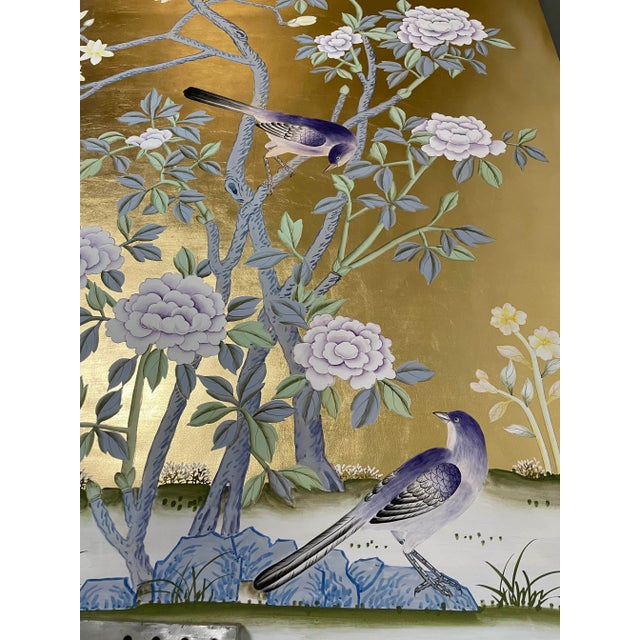 Hand Painted Chinoiserie Wallpaper Murals Hand Painted Artwork Panel - 5 Panels For Sale - Image 9 of 12