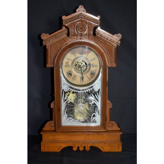 Antique : Mid 19th Century (1970's) Mantel Clock by Gilbert Ersa. The Wood is Walnut. It Incudes Wind Up Key, and...