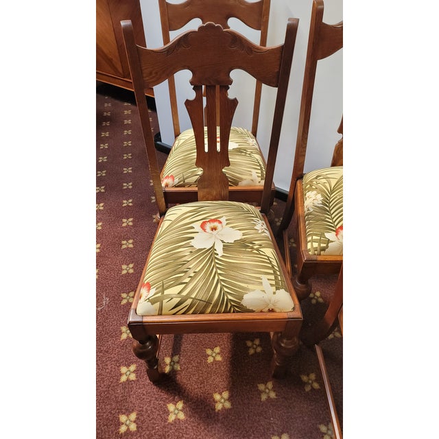 French Oak well made larger seat Renaissance Style Chairs. Chair seat removes for easy fabric change. Can go with many...