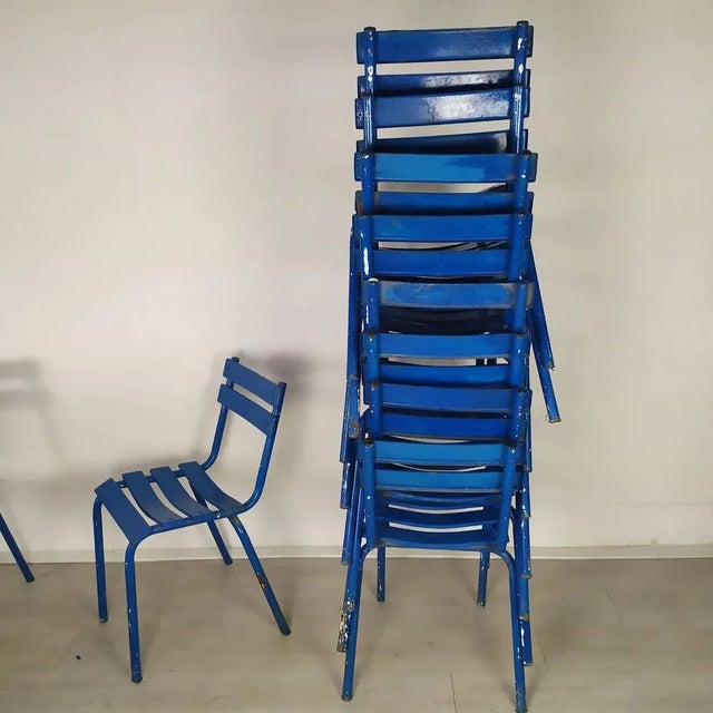 Blue Metal Dining Chairs, Set of 14 For Sale - Image 11 of 18