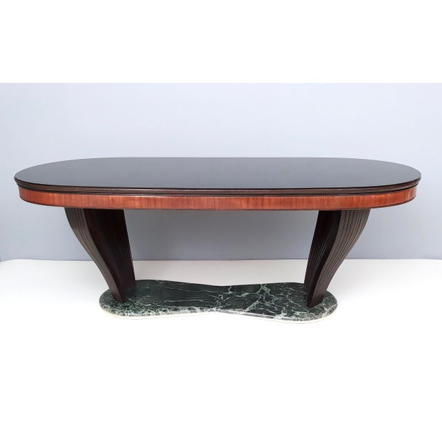 Wood Vintage Dining Table with Opaline Glass Top and Marble Base by Vittorio Dassi For Sale - Image 7 of 13