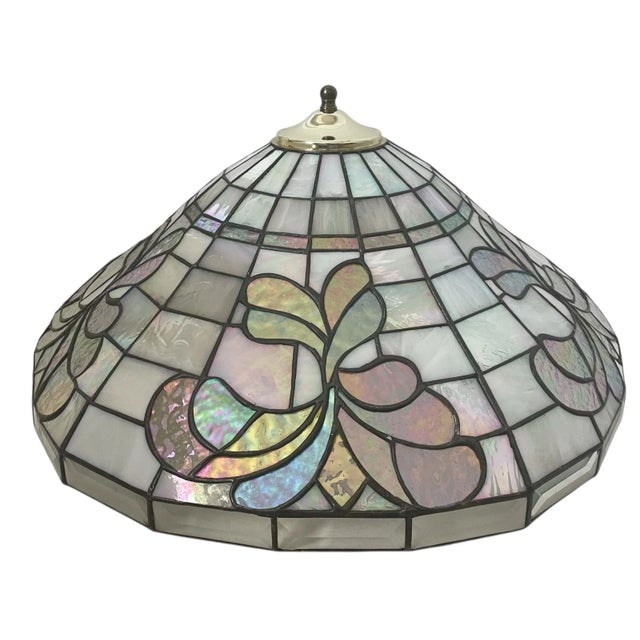 1980s Vintage Tiffany Style Stained Hanging Lamp Shade. 1980s. Soft Colors For Sale - Image 5 of 9