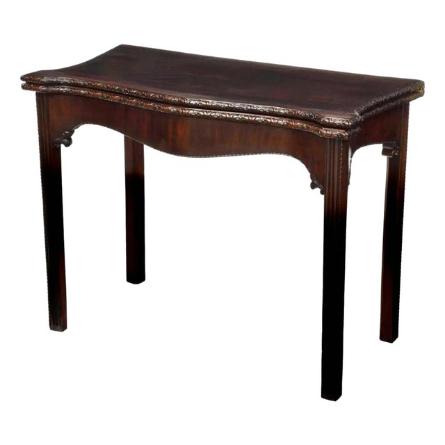 Georgian Serpentine Mahogany Game Table With Carved Rosette Edge For Sale