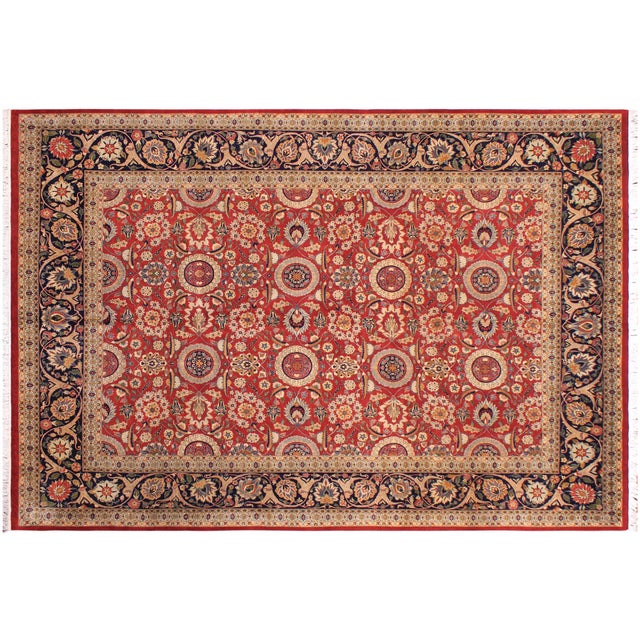Blue Elegant Agra Tabriz Pak-Persian Red/Blue Wool Rug - 9'3'' X 12'2'' For Sale - Image 8 of 9