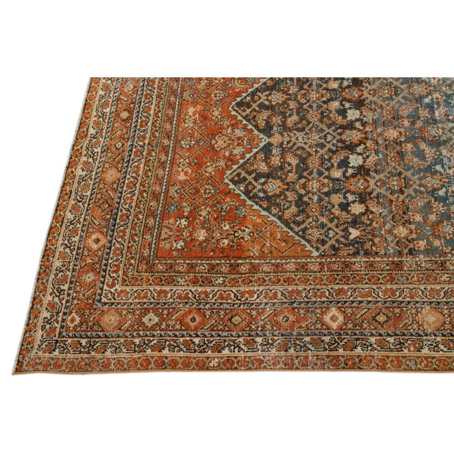 Early 20th Century Rust Antique Persian Malayer Handmade Allover Pattern Wool Runner For Sale - Image 4 of 8