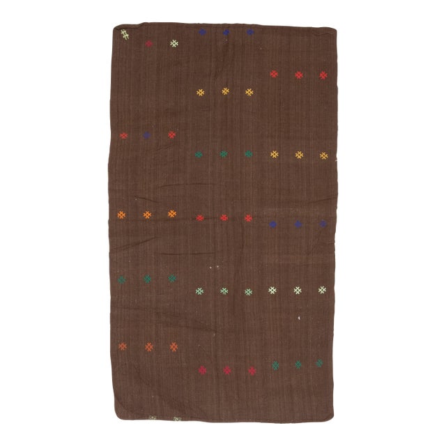 Brown Colorful Vintage Handmade Turkish KIlim Area Rug For Sale