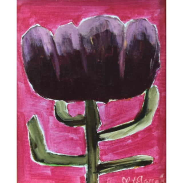 French Country Bold Impressionist Lavender Flower Painting Including the Antiqued Gold Wood Frame For Sale - Image 3 of 5