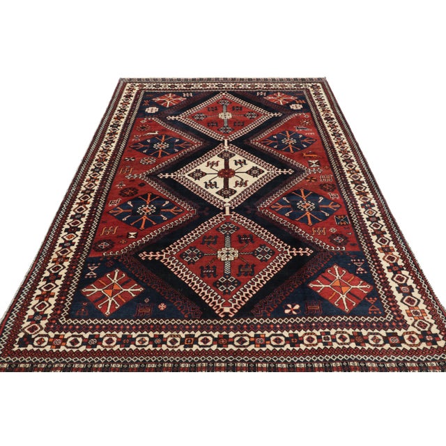 1950s Vintage Gabbeh Persian Rug in Black-Brown With Geometric Medallions - Rug & Kilim For Sale - Image 5 of 8