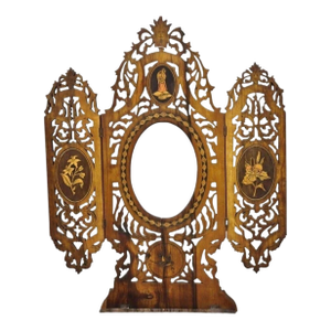 19th C Italian Sorrento Folding Marquetry Inlay Small Picture Frame Wall Mirror