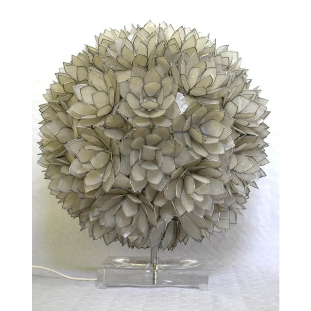 Ivory Large Capiz Lotus Ball Table Lamp from Rausch, 1960s For Sale - Image 8 of 11