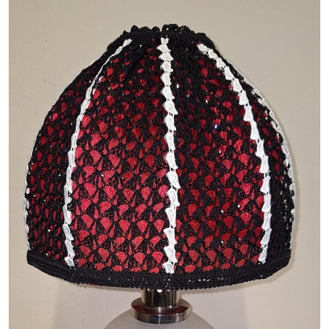 Black Vintage Table Lamp with Relief Glass Base and Sequin Shade from Lamplove, 1970s For Sale - Image 8 of 12