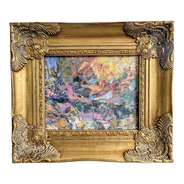 Original Abstract Expressionist "Sunrise" Oil Painting in Ornate Gold Frame For Sale
