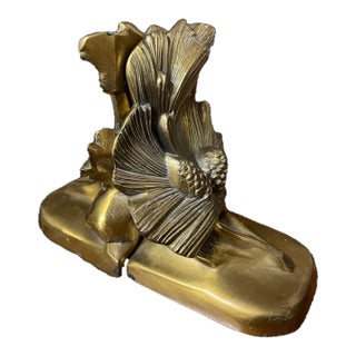 Set of 2 Vintage PM Craftsman Heavy Pine Cones Bookends Solid Brass For Sale