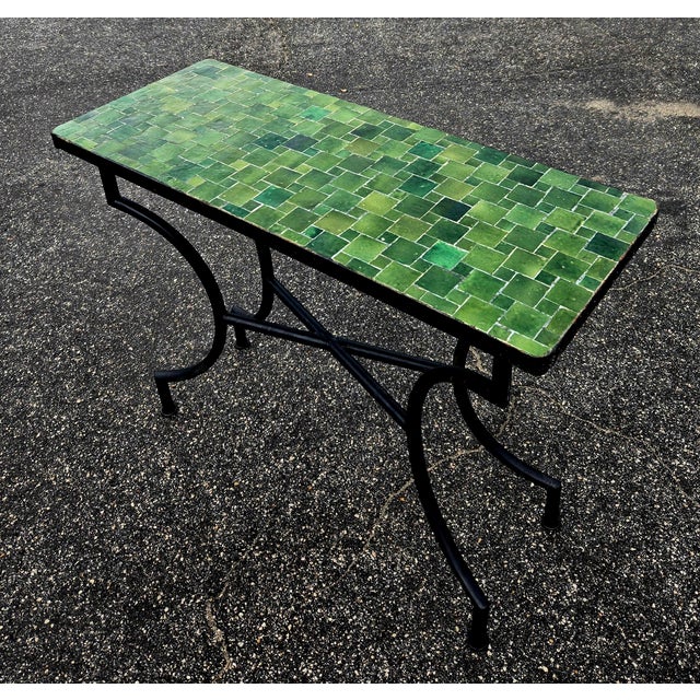 Metal Moroccan Handcrafted Tamegroute Green Mosaic Console Table For Sale - Image 7 of 7