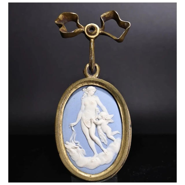 Blue Antique 19th Century Wedgwood Light Blue Jasperware Plaque of Venus and Cupid in a Gilt Frame For Sale - Image 8 of 8